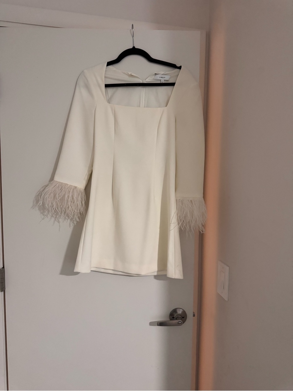 Likely Mini Dress with Feather Cuffs - Ivory